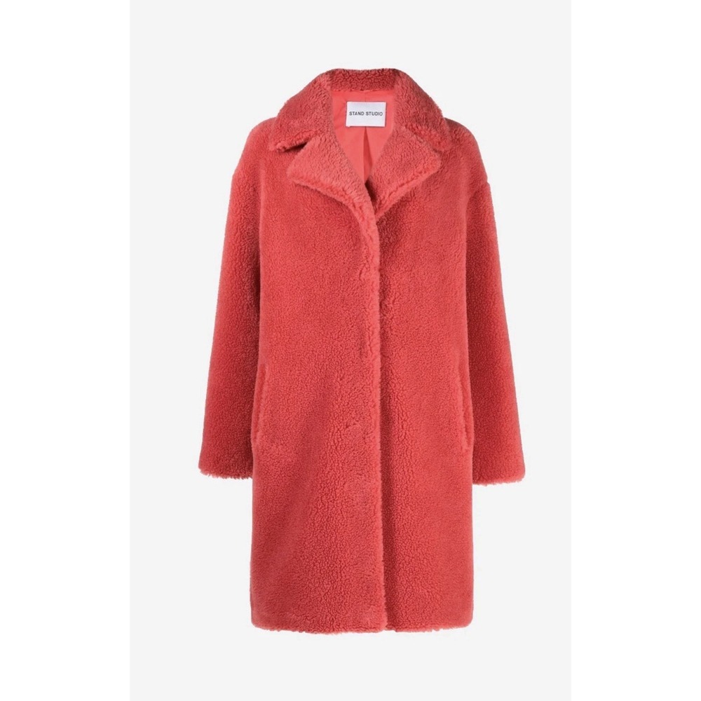 Stand Studio - Camille Faux Fur Teddy Coccon Coat Size 38 Medium Red Pink